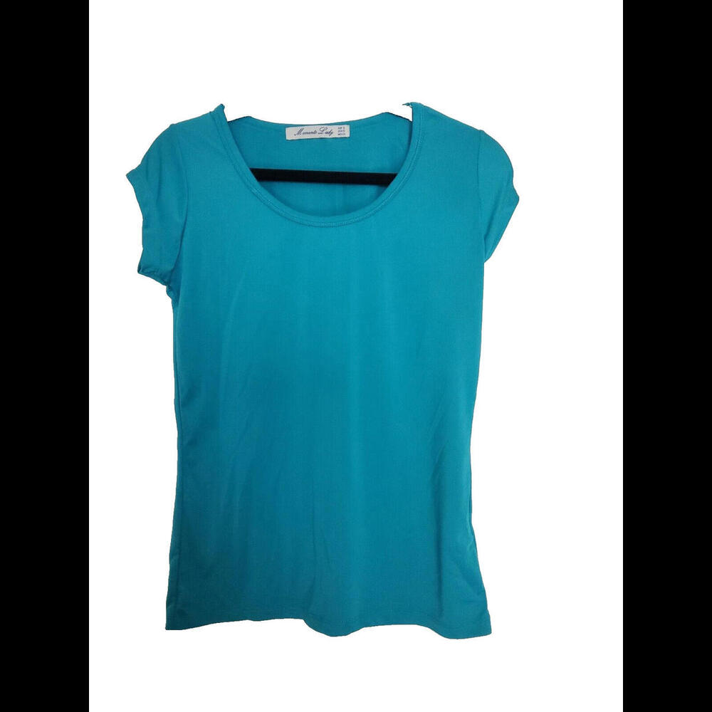 Momento Lady Womens Teal Blue Shirt Shortsleeve Small
